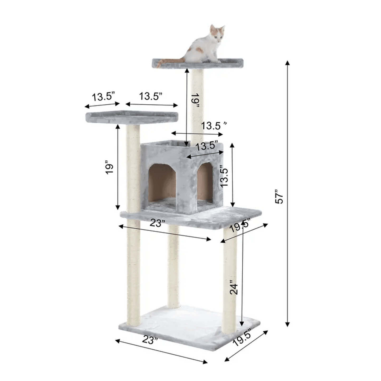 GleePet 57-Inch Grey Multi-Level Cat Tree with Two-Door Condo